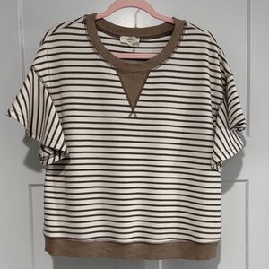 Entro Brown and White Striped Short Sleeved Shirt
